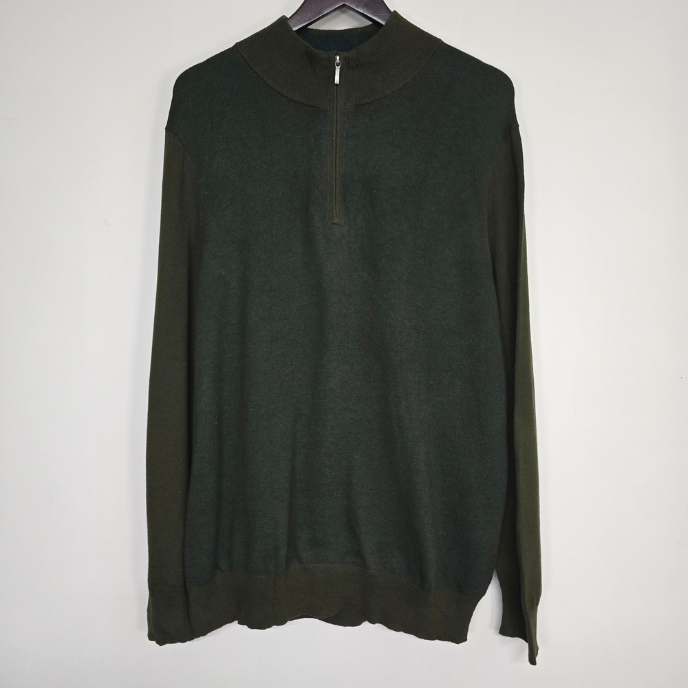 Brooks Brothers Quarter Zip Sweater Mens XL Green Cotton Cashmere Preppy Classic